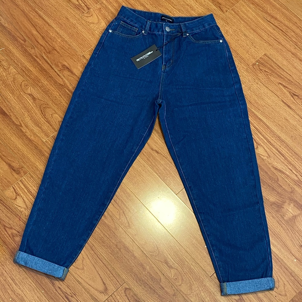 Dark wash high waisted baggy mom jeans